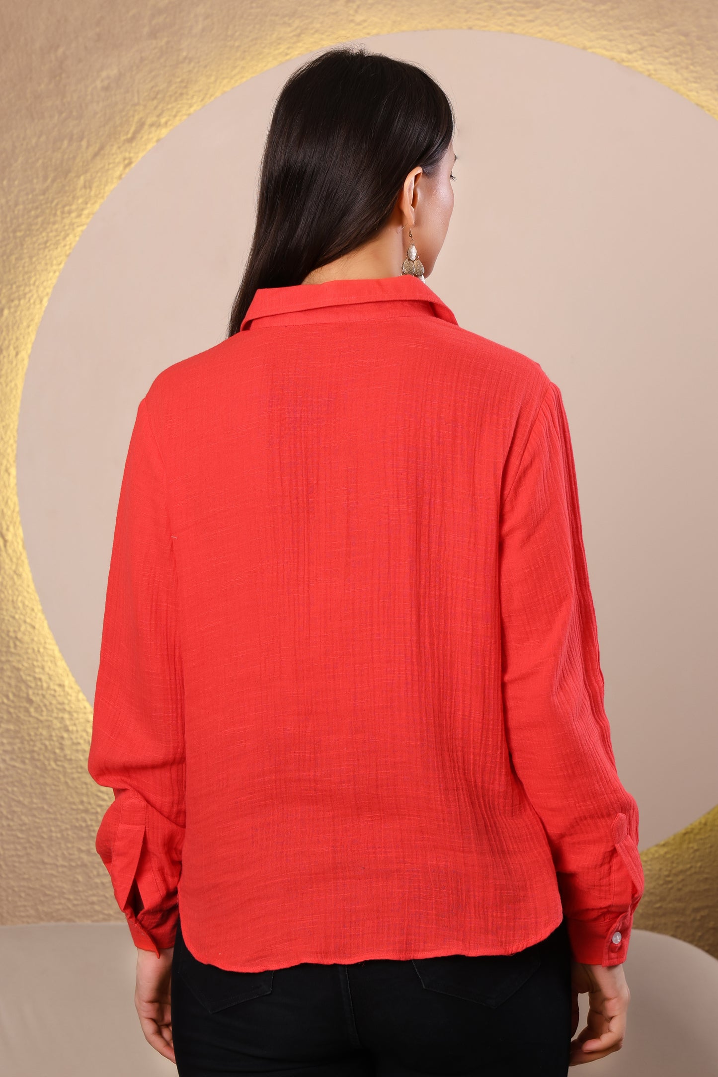 Women's Casual Button Down Shirt – Long Sleeve Textured Cotton top