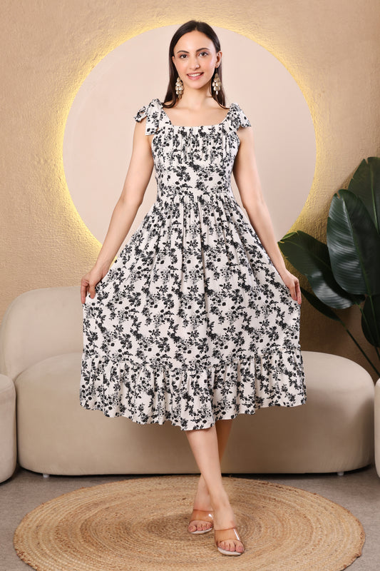 Floral Print Sleeveless Midi Dress – Elegant Summer Outfit for Women