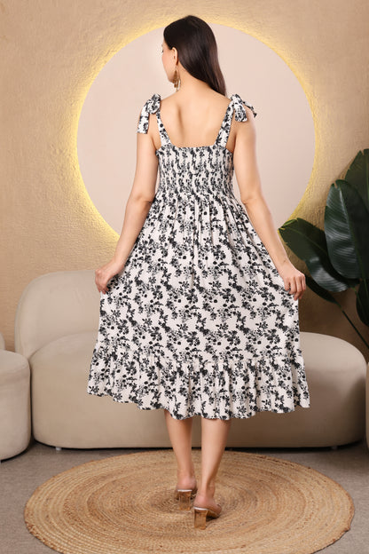 Floral Print Sleeveless Midi Dress – Elegant Summer Outfit for Women