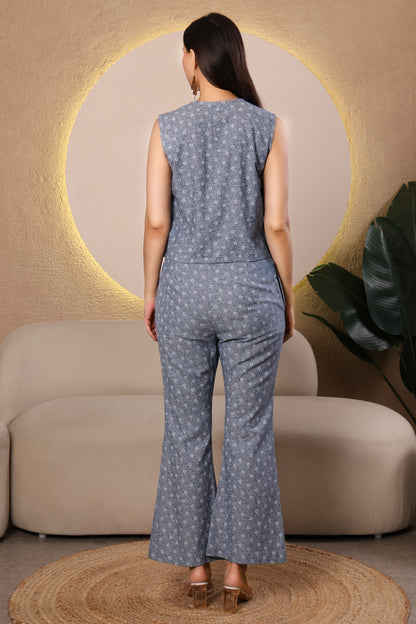 Blue Floral Printed Ethnic Co-ord Set – Casual & Workwear Indian Outfit