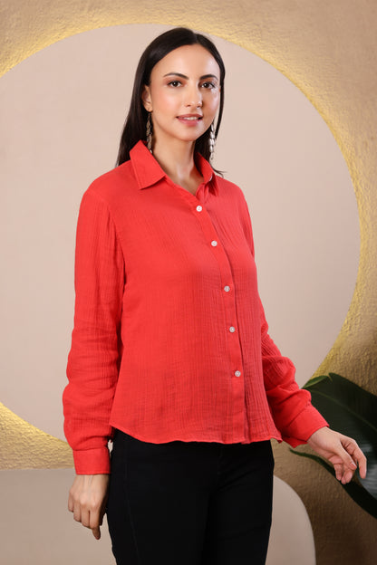 Women's Casual Button Down Shirt – Long Sleeve Textured Cotton top