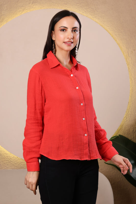 Women's Casual Button Down Shirt – Long Sleeve Textured Cotton top