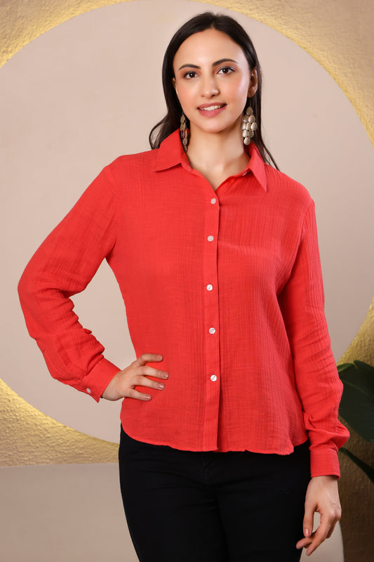 Women's Casual Button Down Shirt – Long Sleeve Textured Cotton top